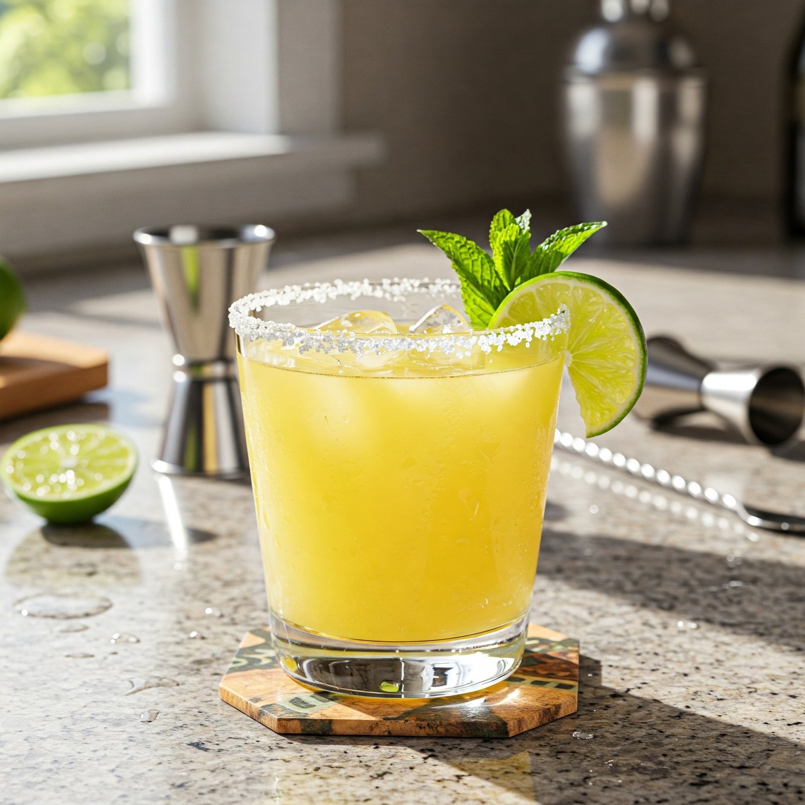 Margarita cocktail at home in kitchen